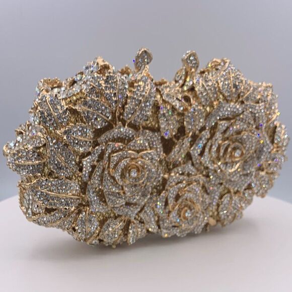 New, no tags, gold hard/clamshell/hand bag/clutch, fully embellished, crystals - Picture 7 of 16